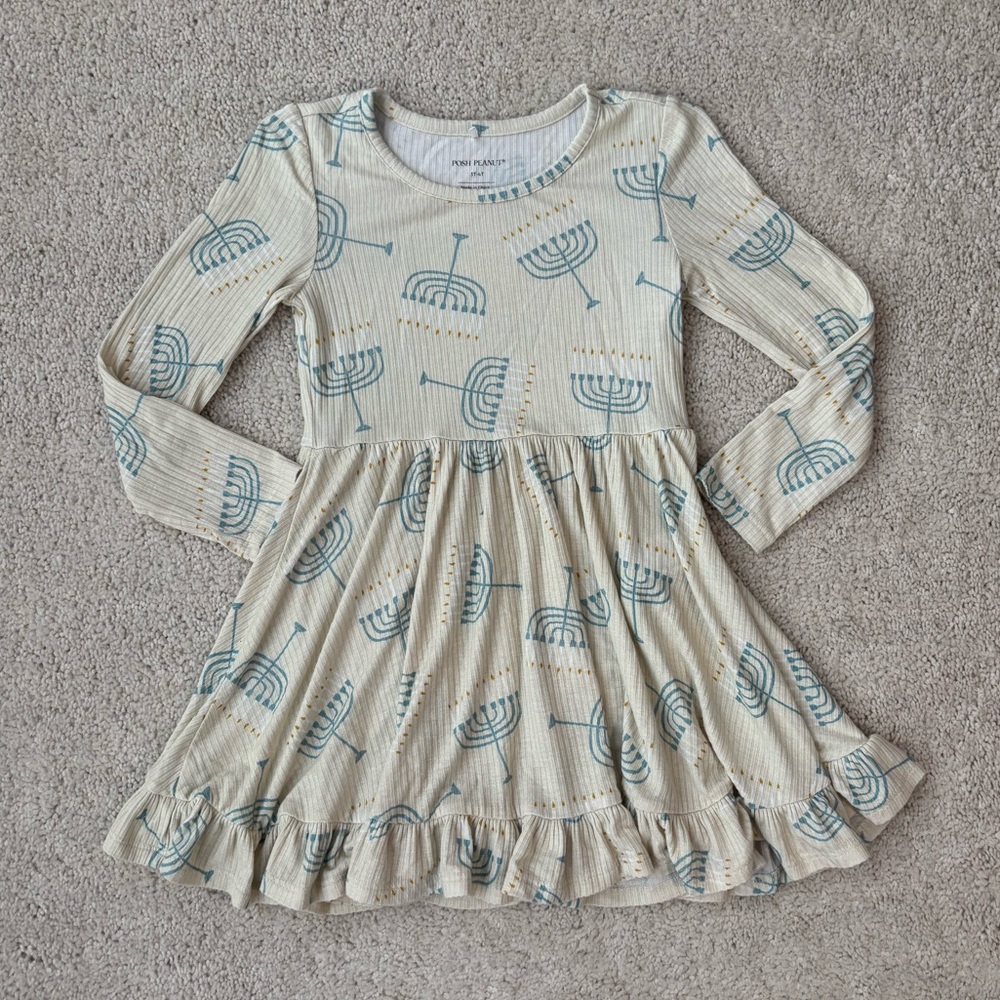 Posh Peanut Chanukah Patterned Long Sleeve Twirl Dress